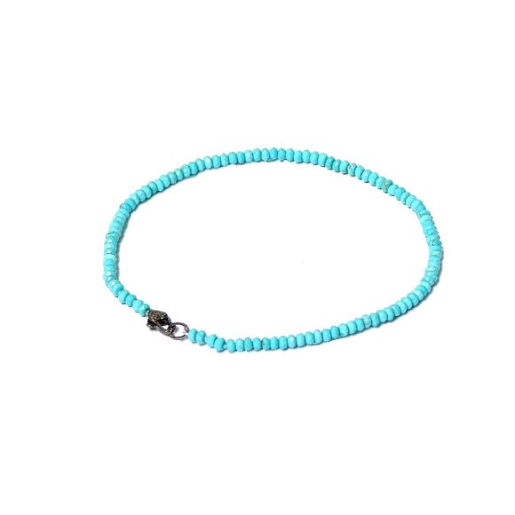 925 Silver Pave Diamond Heart & Turquoise Choker/Necklace - Picture 6 of 6